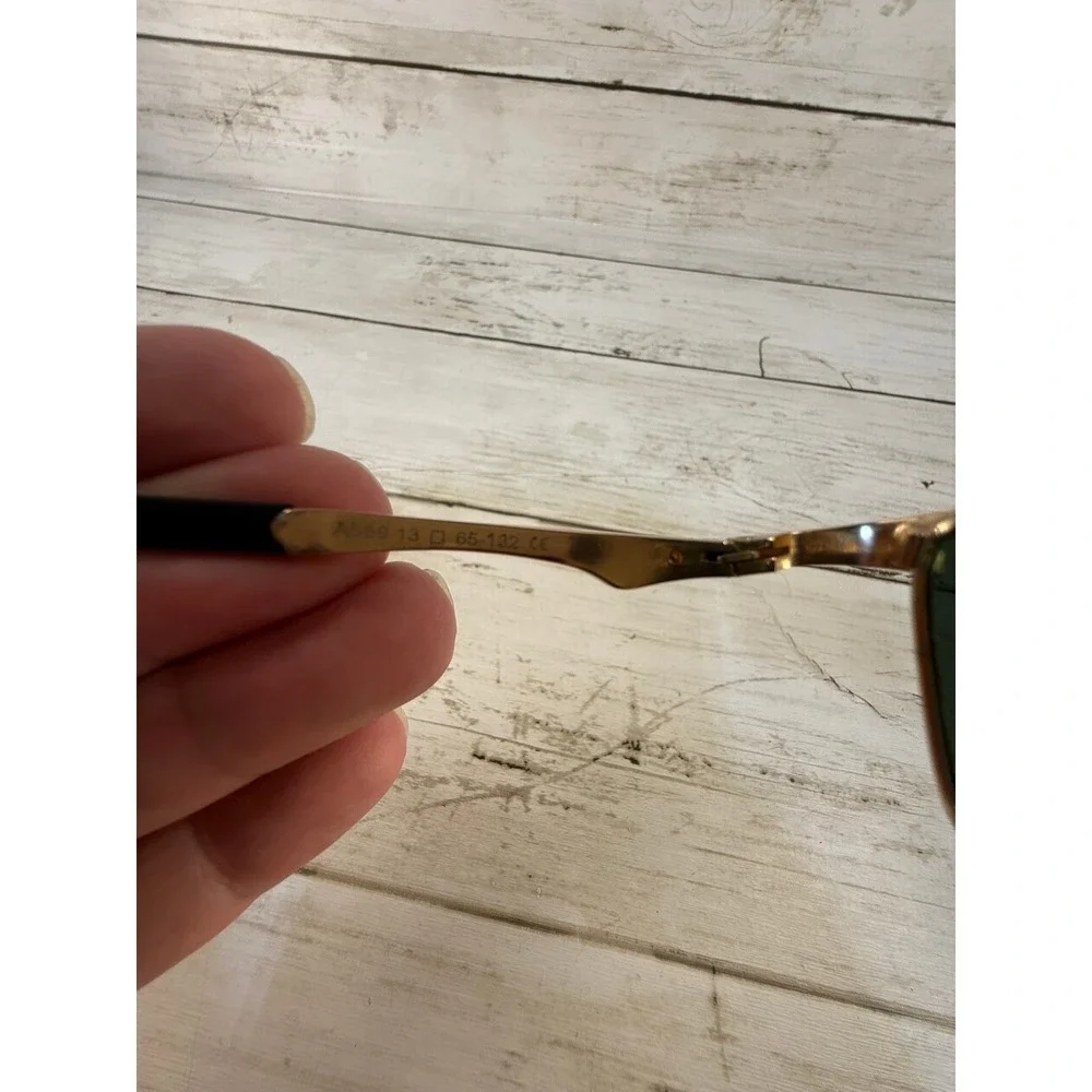 Gold Rectangular Wrap Sunglasses Dark Green Lens A559 13 65-132 with Green Strap